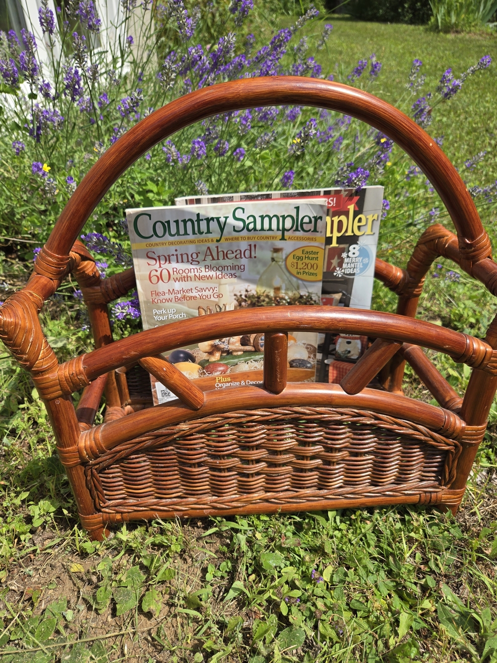 Woven Rattan Magazine Basket in Warm Brown
